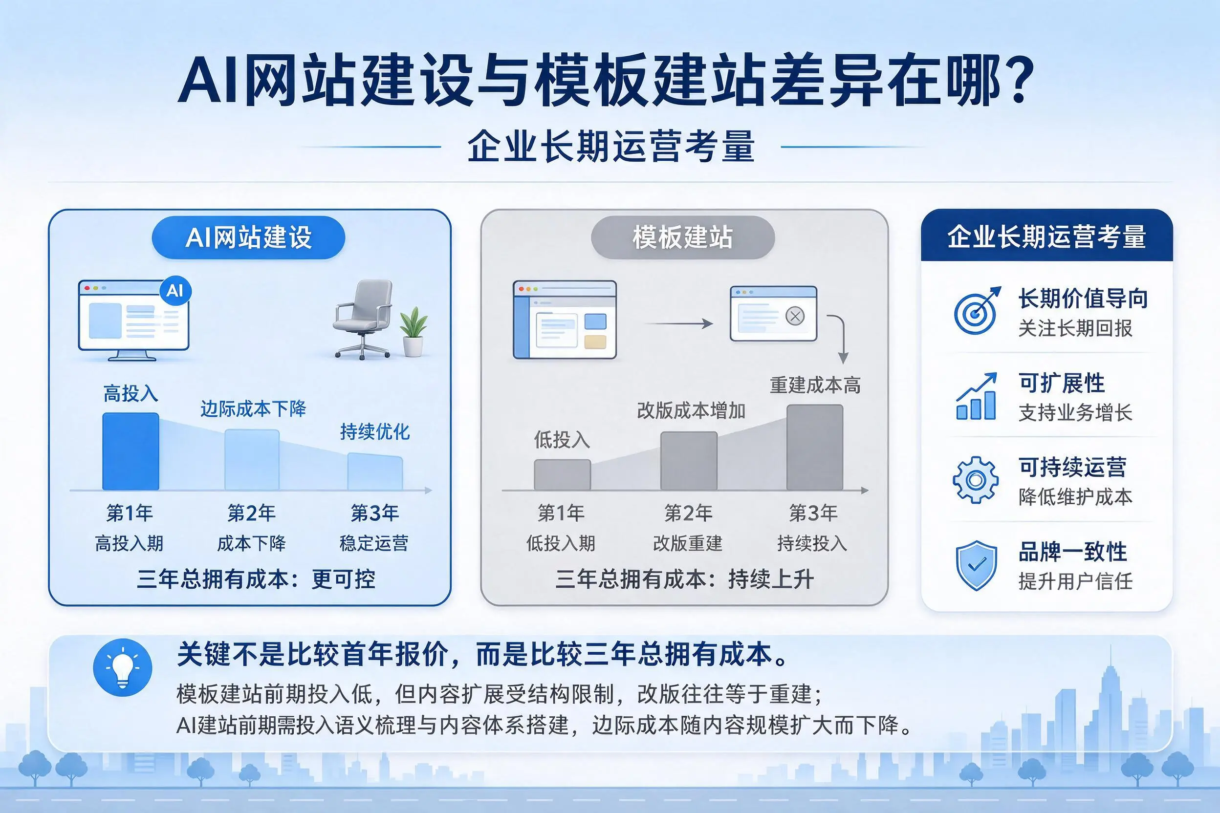 AI网站建设与模板建站差异在哪?东营企业长期运营考量